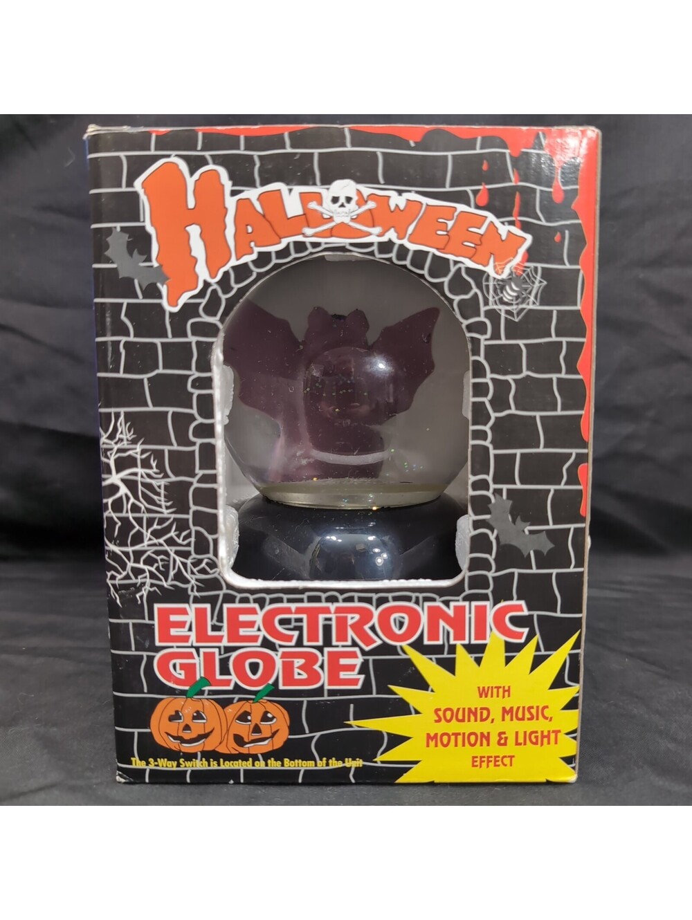 Retro Halloween Electronic Water Globe Bat Motion Sound Light Effects In Box